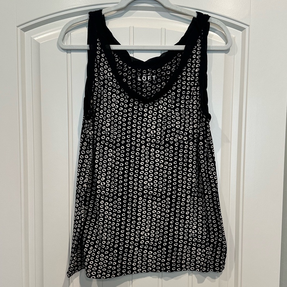 LOFT Size L Navy and Cream Polka Dot Tank